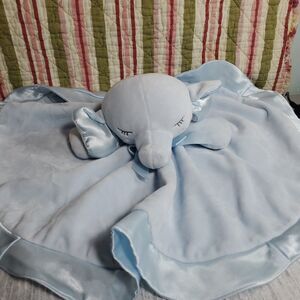 Baby Ganz Sleeping Elephant Lovey Blue Satin Trim Plush